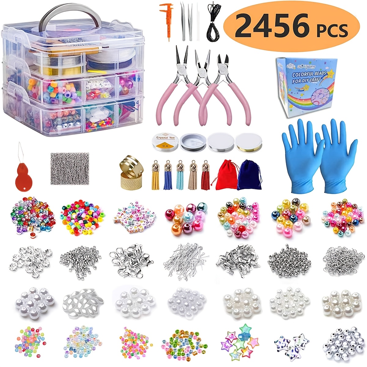 Jewelry Making Box - 2456pcs DIY bead making kit three-layer