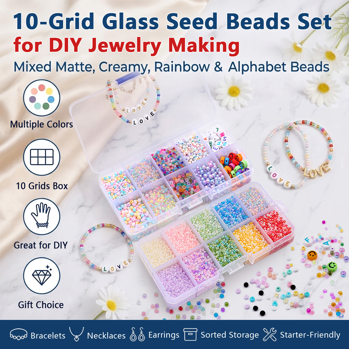 Jewelry Making Box - 2mm 3mm Glass Seed Beads Kit