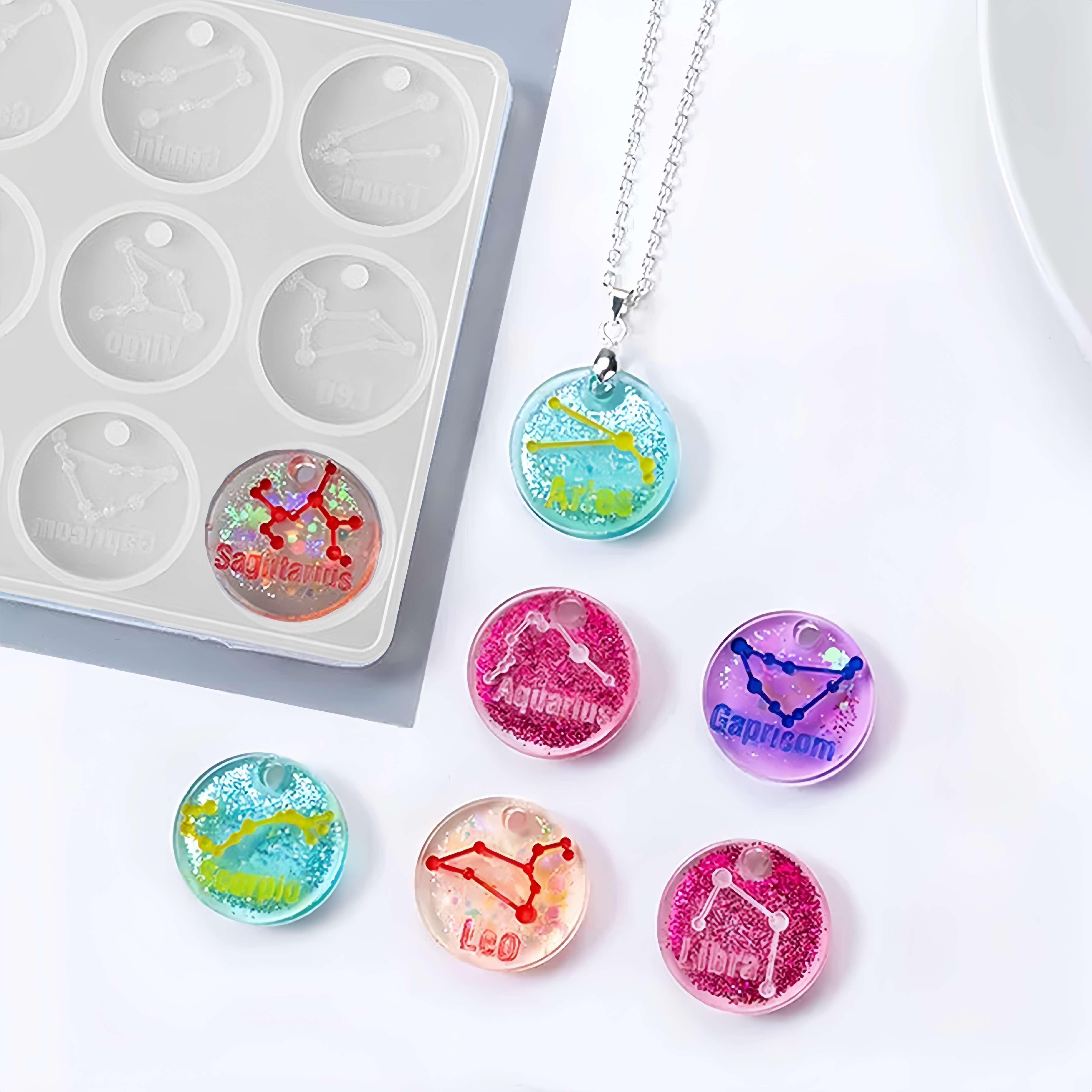 Resin Mold Jewelry - 12 Holes Constellation Pendant Mold DIY