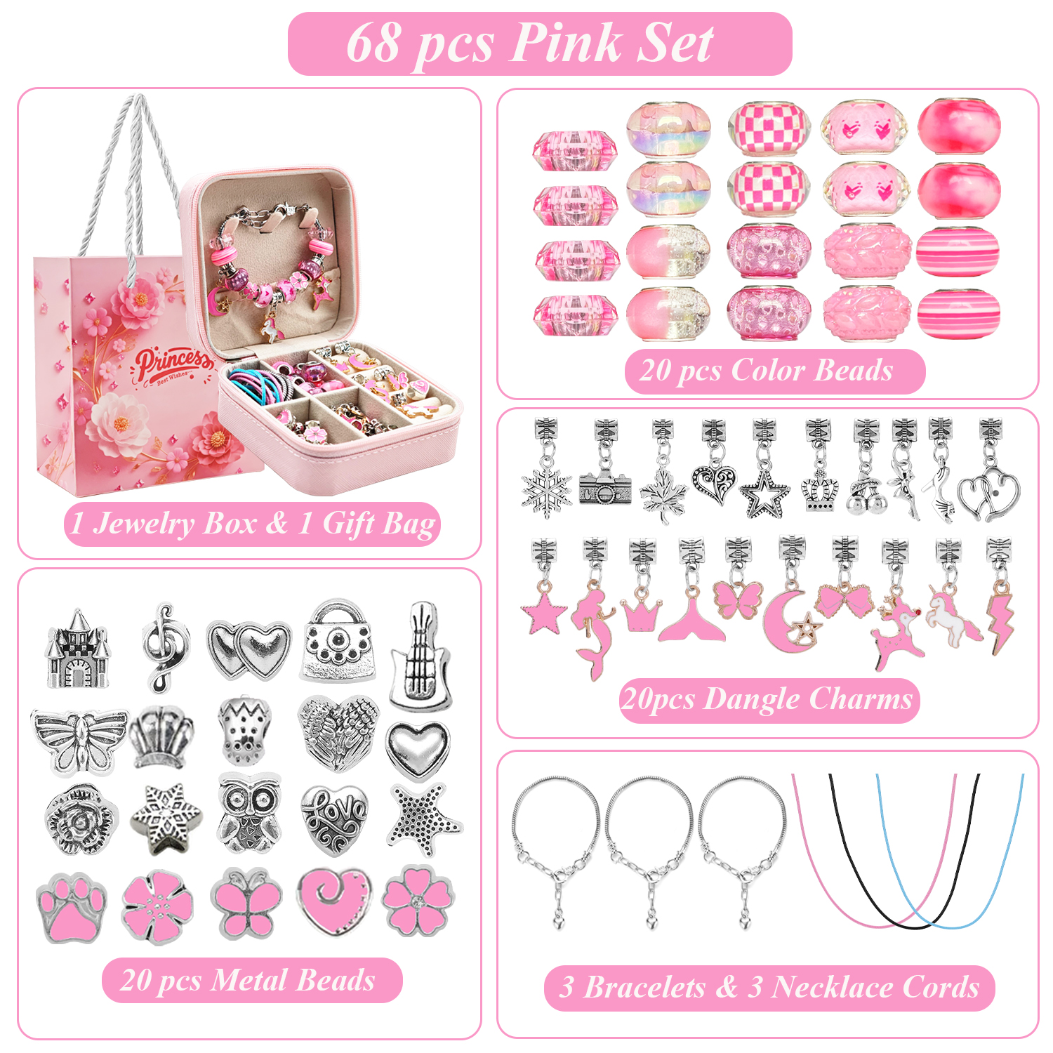68pcs pink beaded jewelry set, - đánh giá và giá Jewelry Making Box